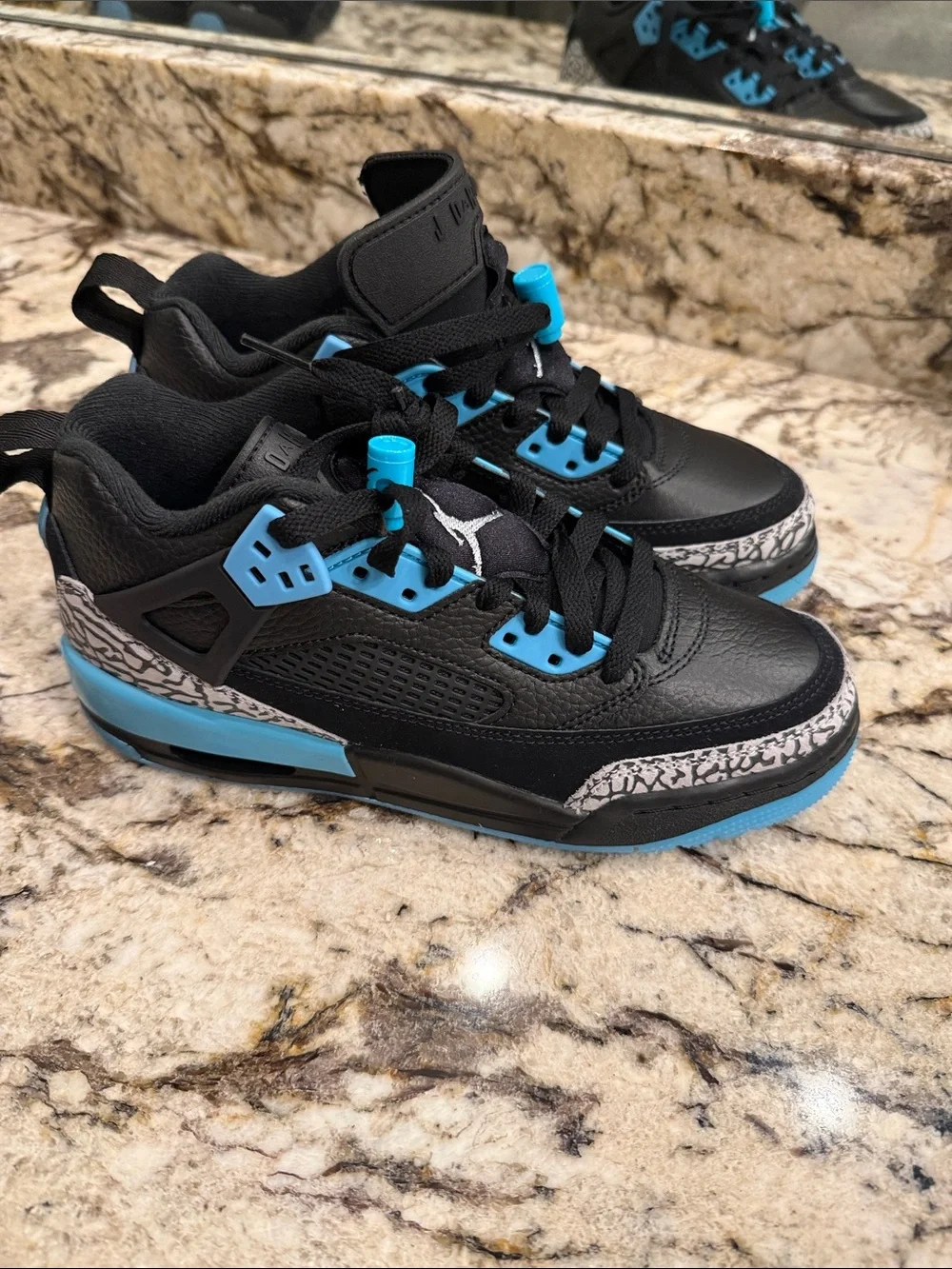 Jordan Kids Black and Light Blue Basketball Sneakers
